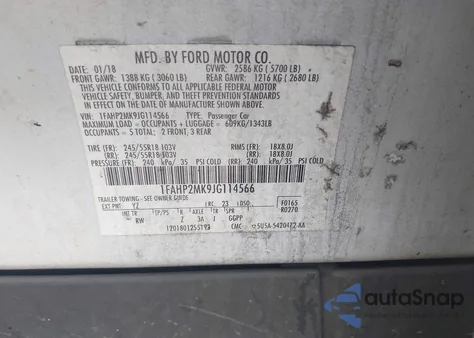 2018 Ford Taurus из США, поврежденный, VIN 1FAHP2MK9JG114566